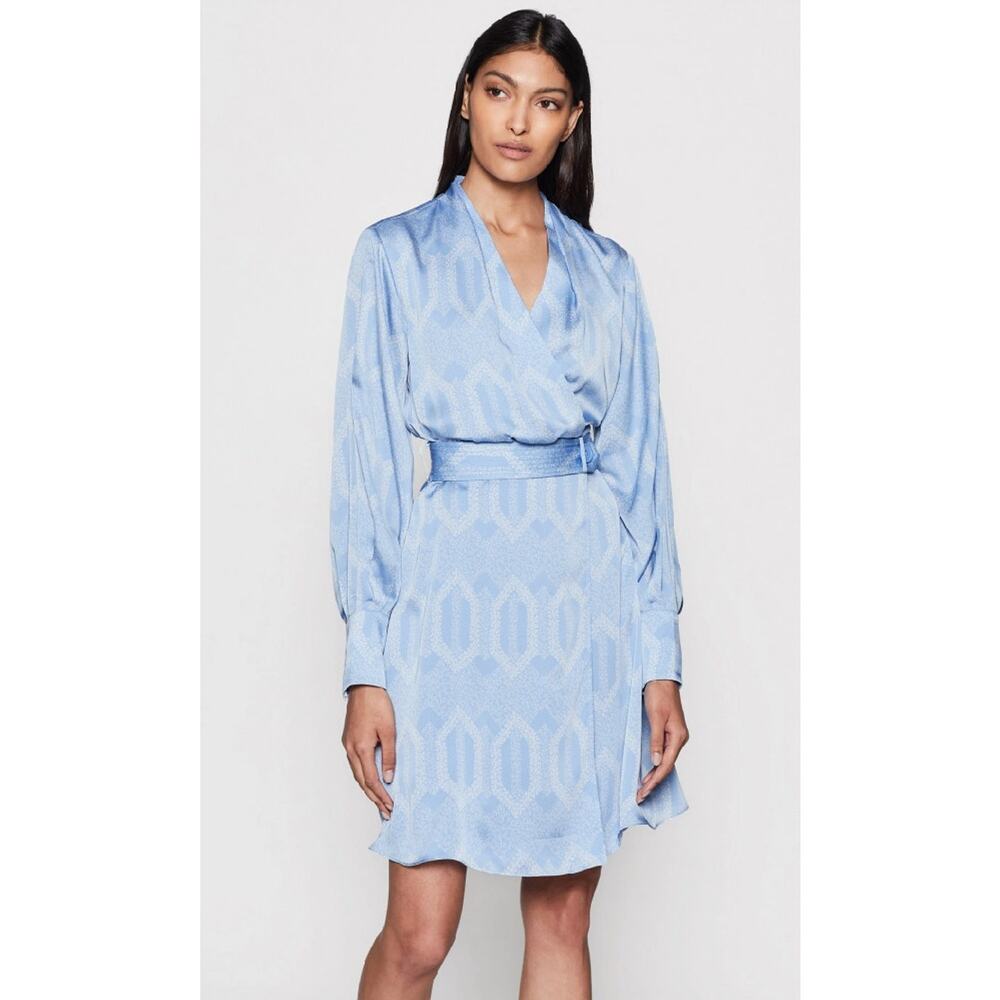 NWT Equipment Fanetta Geo Print Belted Long Sleeve Wrap Dress Size 0